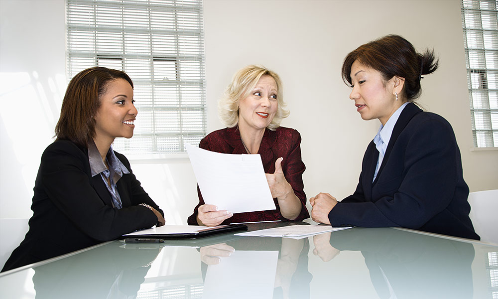 Three people meeting Three people meeting